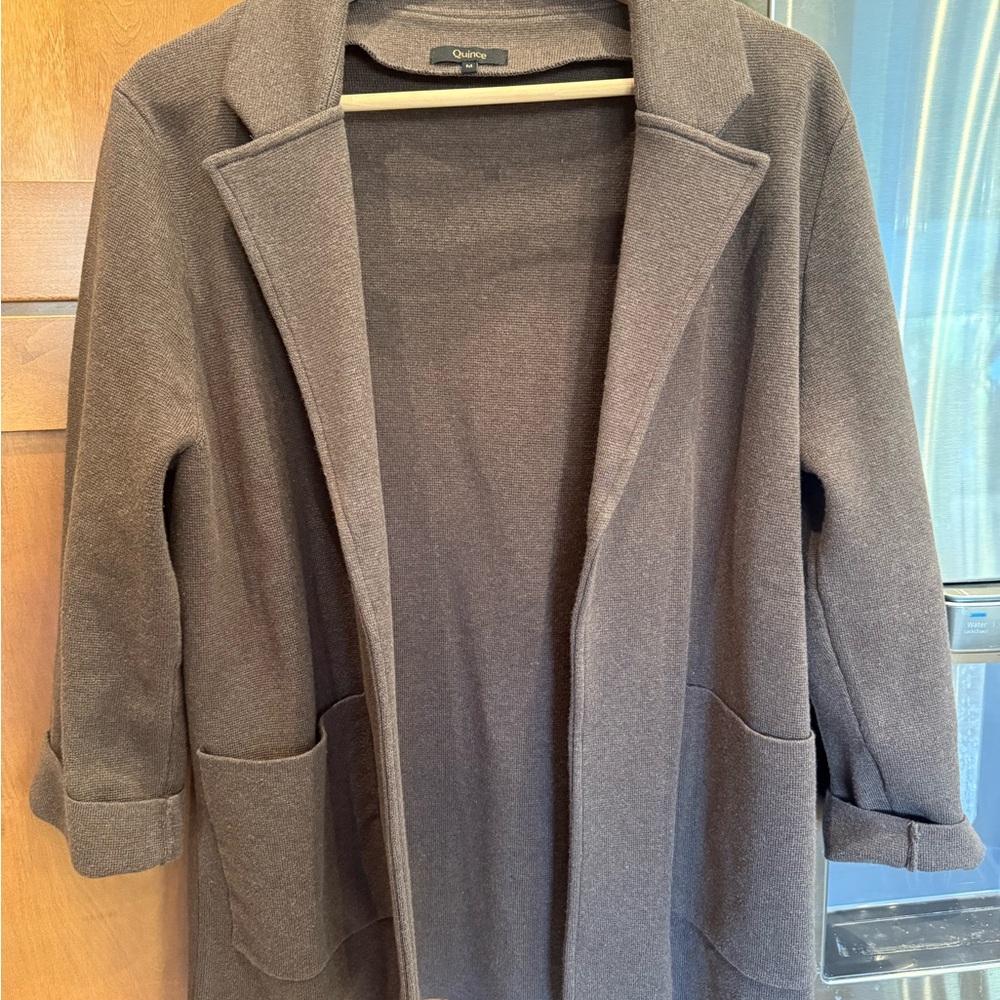 Quince Organic Cotton Knit Blazer Heather Brown size medium - Picture 2 of 5